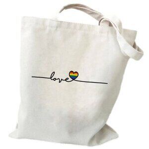Canvas Tote Bag Love Rainbow Heart Print Design Eco-Friendly 13"x15" w Handle